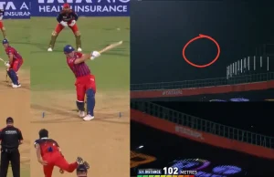 IPL 2026 (GUARDA): Mitchell Marsh lancia Bhuvneshwar Kumar fuori dal parco con un gigantesco sei di 102 metri nella partita RCB vs LSG